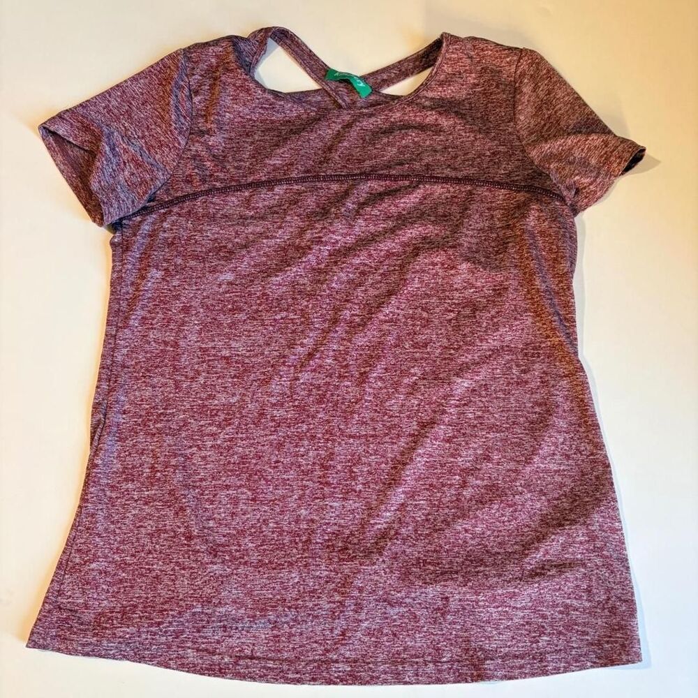 🎭 3/$20 Kimmery Burgundy Marled Active Top Cross Back Athleisure M - Picture 2 of 10